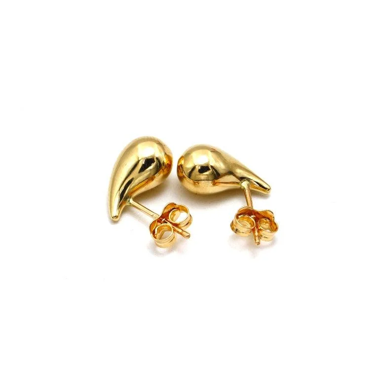 Statement Earrings for Weddings-Real Gold 3D Oval Teardrop Water Drop Earring Set - Model 9138 E1856