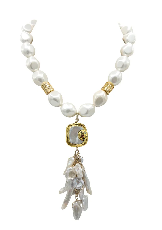 Custom Necklace with Gemstones-Freshwater Pearl Cluster Pendant Necklace