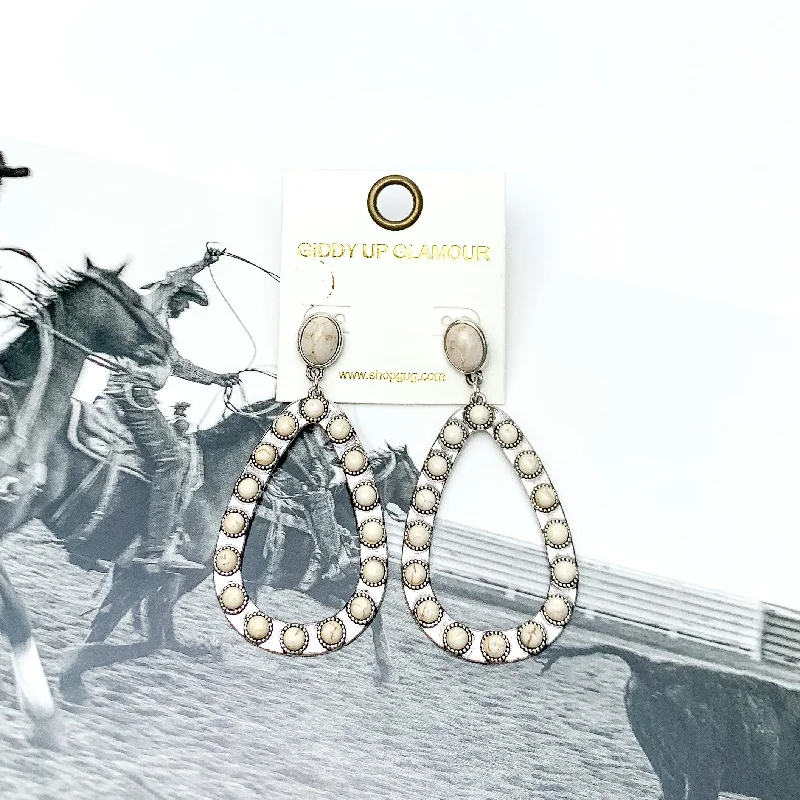 Beautiful Pearl Drop Earrings-Western Open Teardrop Earrings With Stones in Ivory