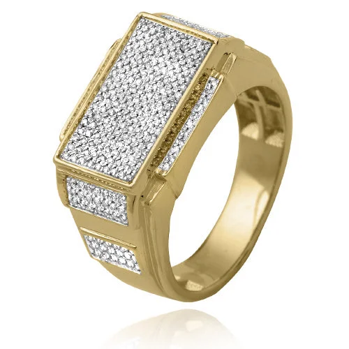 Unique Wedding Ring Set for Men-10KY 0.55CTW MICROPAVE DIAMOND RECTANGLE FACE RING