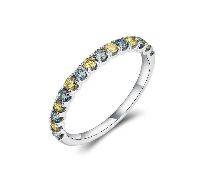 Stackable Engagement Rings-Yellow with Blue Diamond Half Eternity Ring