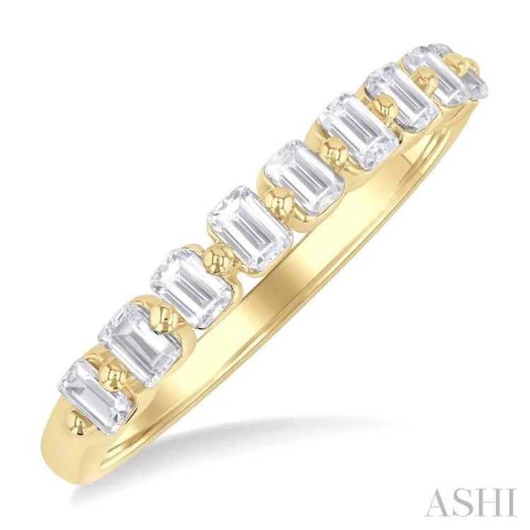 Rose Gold Wedding Band for Women-3/4 ctw Half Eternity Emerald Cut Diamond Fashion Band in 14K Yellow Gold