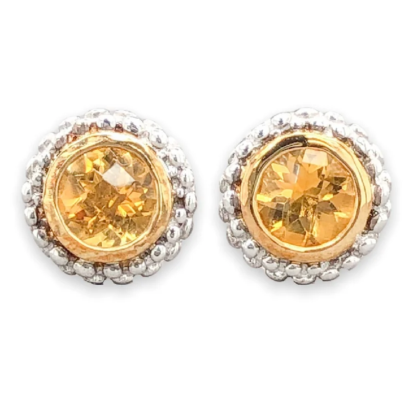 Luxury Drop Earrings-SS Round 0.8ctw Citrine Stud Earrings