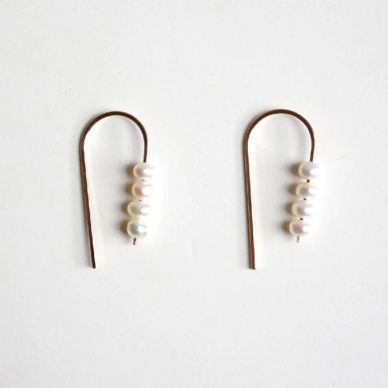 Pearl Hoop Earrings-Short Arc Threader Earrings with Multiple Small Pearls