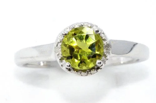 Wedding Ring for Special Occasions-1 Ct Peridot & Diamond Round Ring .925 Sterling Silver Rhodium Finish