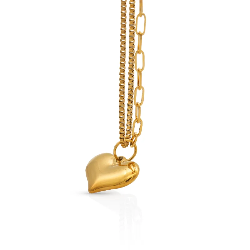 Pendant Necklace with Birthstone-The Have a Heart Puff Gold Necklace