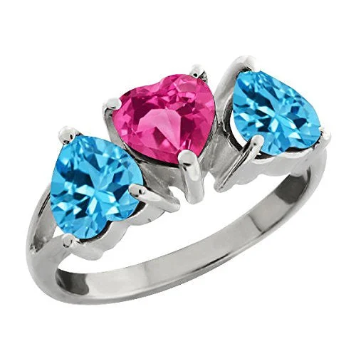 Custom Ruby Engagement Ring-3 Ct Blue Topaz & Pink Sapphire Heart Ring .925 Sterling Silver Rhodium Finish