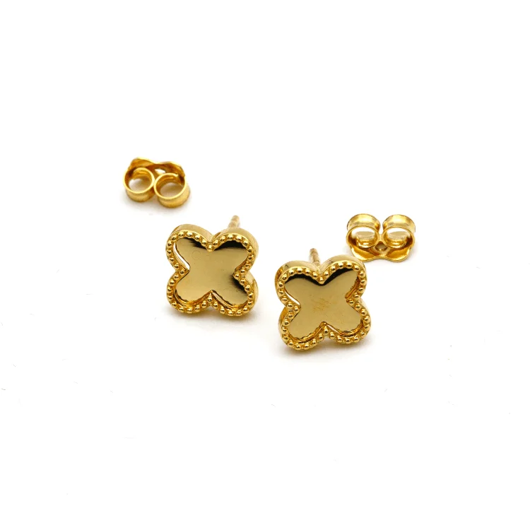 Chic Earrings for Women-Real Gold Mirror Clover Stud Earring Set - Model GZJVN3050 E1920