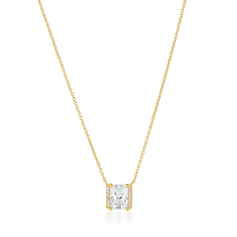 Simple Gold Necklace with Gemstone-Roccanova X-Grande 18K Gold Plated Necklace w. Zirconias