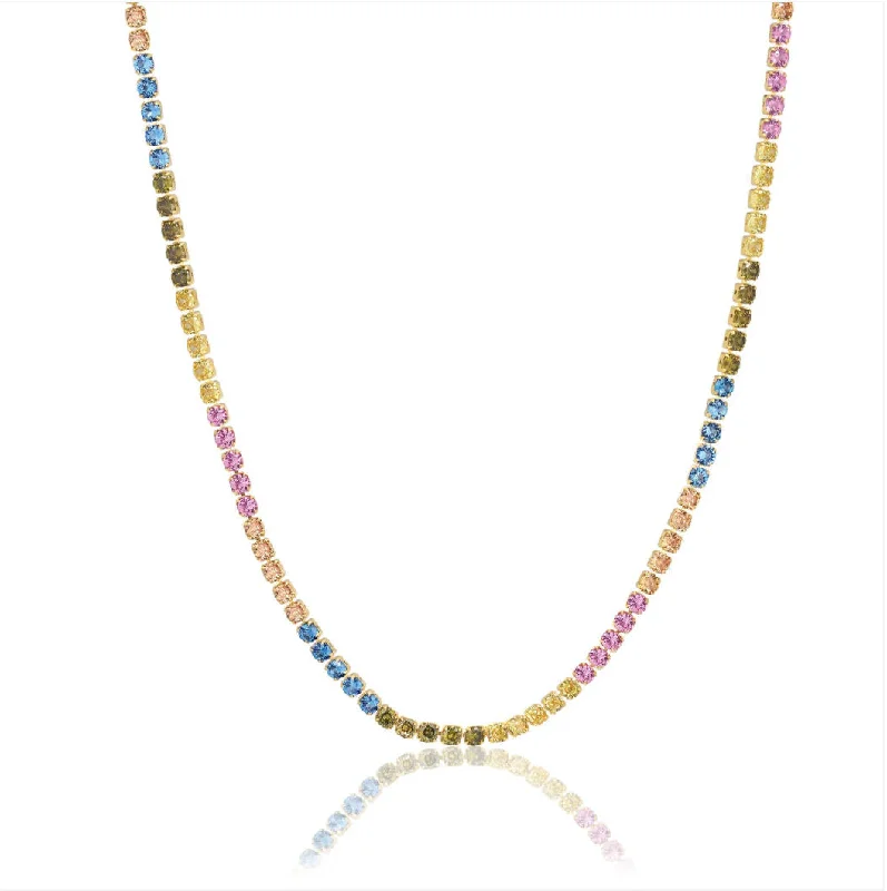 Fine Silver Necklace-Ellera Grande 18K Gold Plated Necklace w. Colored Zirconias