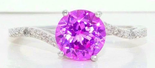 Trendy Wedding Rings-1.5 Ct Pink Sapphire & Diamond Round Ring .925 Sterling Silver Rhodium Finish