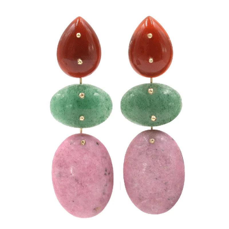 Casual Earrings for Women-Mobile Earrings Carnelian, Aventurine and Rhodonite