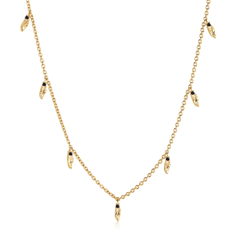 Classic Layered Necklace-Vulcanello Gold Plated Necklace w. Black Zirconias