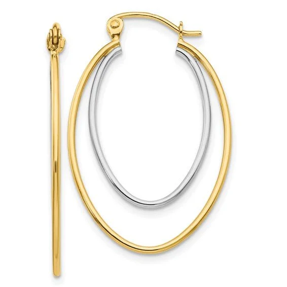 Custom Earrings for Bridesmaids-14K TT Gold Oval Hoop Earrings 1.3grms