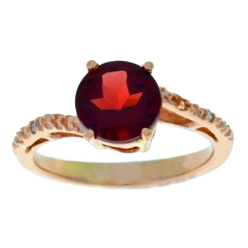 Trendy Stackable Rings-14Kt Rose Gold Plated Garnet & Diamond Round Ring