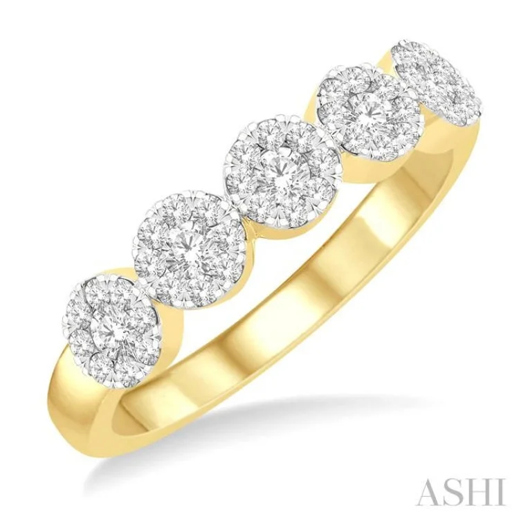 Stunning Gold Ring for Women-1/2 ctw 5-Stone Lovebright Round Cut Diamond Ring in 14K Yellow & White Gold