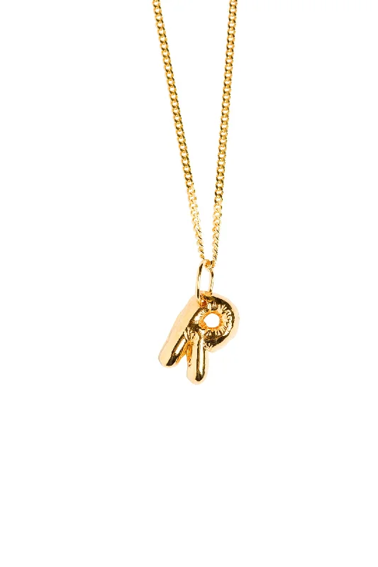 Wedding Necklace with Diamonds-Letter R Gold Plated Necklace