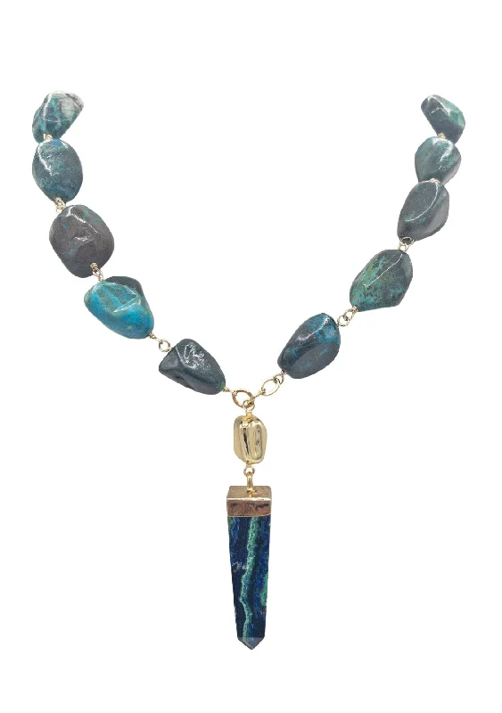 Heart Shaped Necklace-Chrysocolla Gold Accent Pendant Necklace