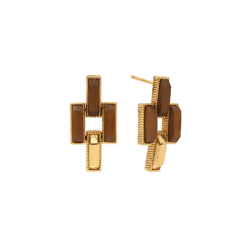 Elegant Gemstone Stud Earrings-Pathway Post Small Link Earrings - Gold/Teak