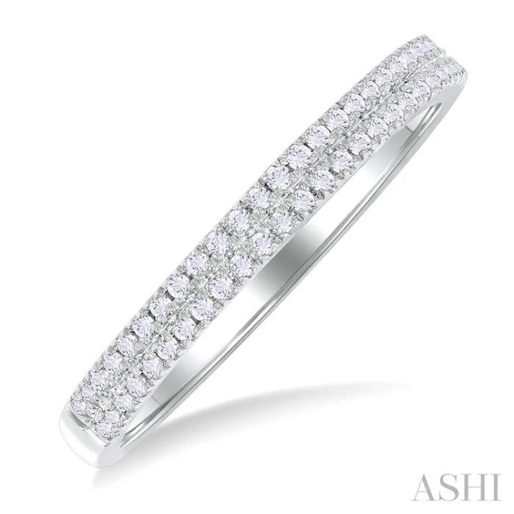 Elegant Platinum Wedding Band-1/5 ctw Double Row Round Cut Diamond Fashion Ring in 14K White Gold