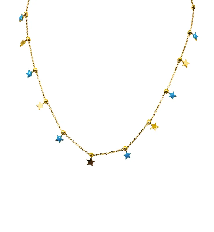 Pearl and Diamond Necklace-The Stars in the Sky Gold Necklace