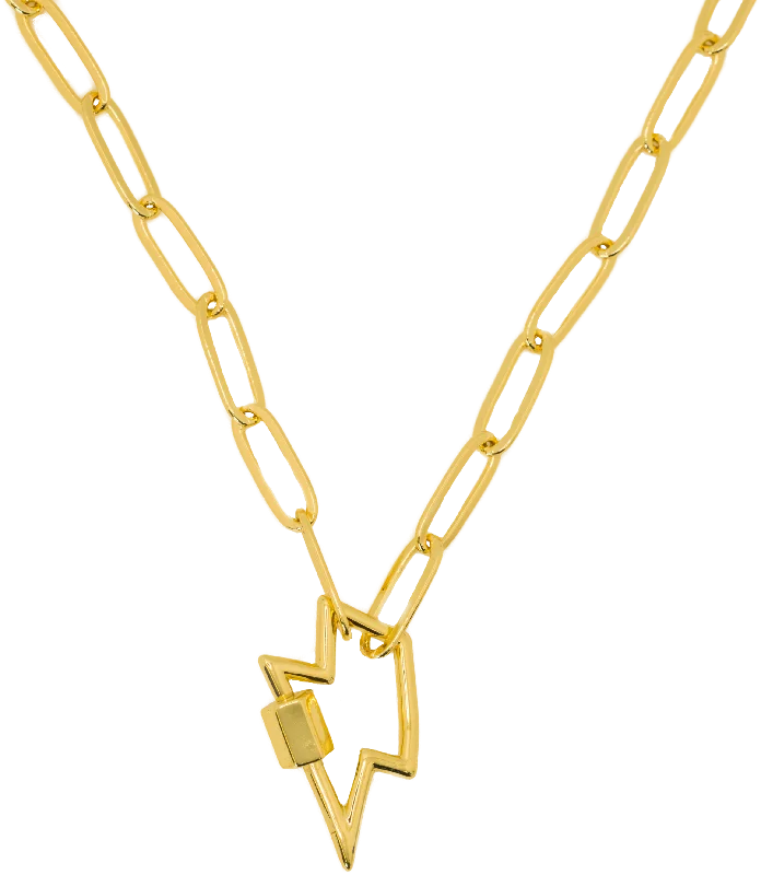 Designer Pendant Necklace-Gold Paperclip Chain Link Necklace - Lightening