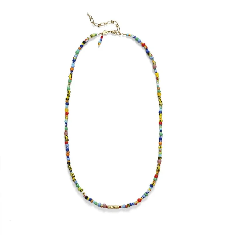 Fine Silver Necklace-Wavy Gold Plated Necklace w. Mixed coloured Beads