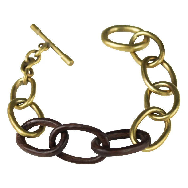 Gold Bracelet with Diamonds-Yara Bracelet, Brass, Dark Wood Links