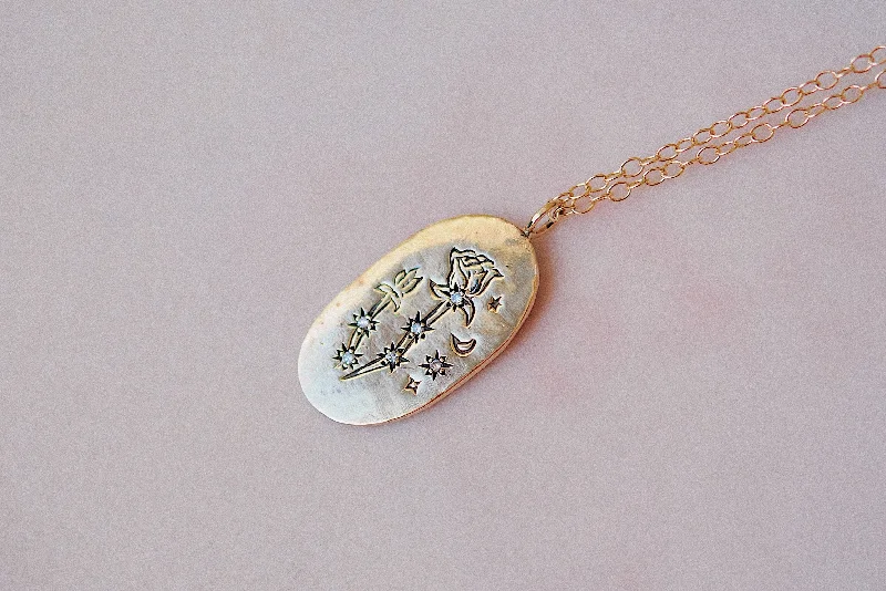 Trendy Gold Necklace-Engraved Celestial Rose Necklace