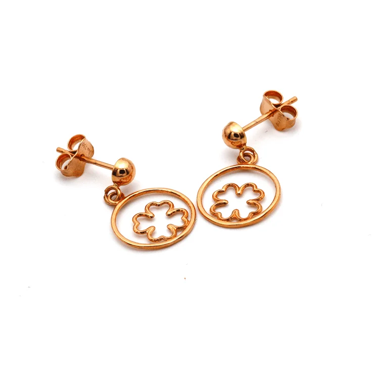 Birthstone Earrings for December-Real Gold Flower Round Dangler Drop Rose Gold Earring Set 3092 E1625