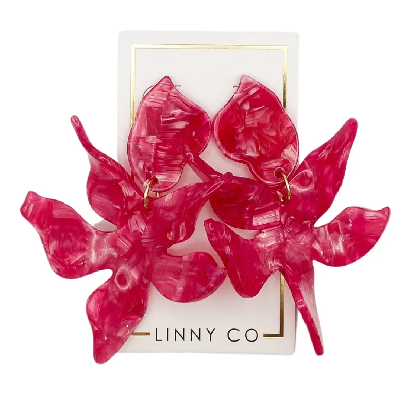 Fashionable Drop Earrings-Linny Co | Flora Drop Earrings in Pearlized Hot Pink