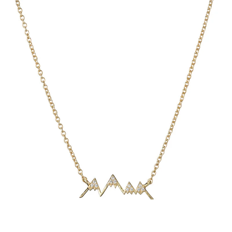 Vintage Silver Necklace-Pavé Mountain Outline Necklace