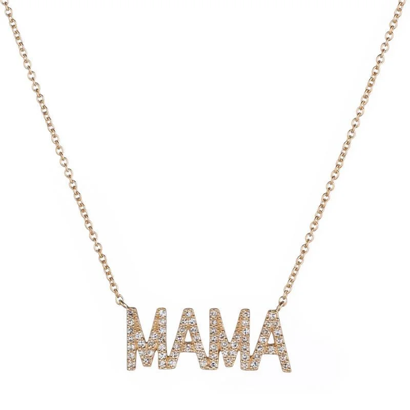 Unique Bridal Necklace-Diamond Pavé MAMA Necklace, 14k