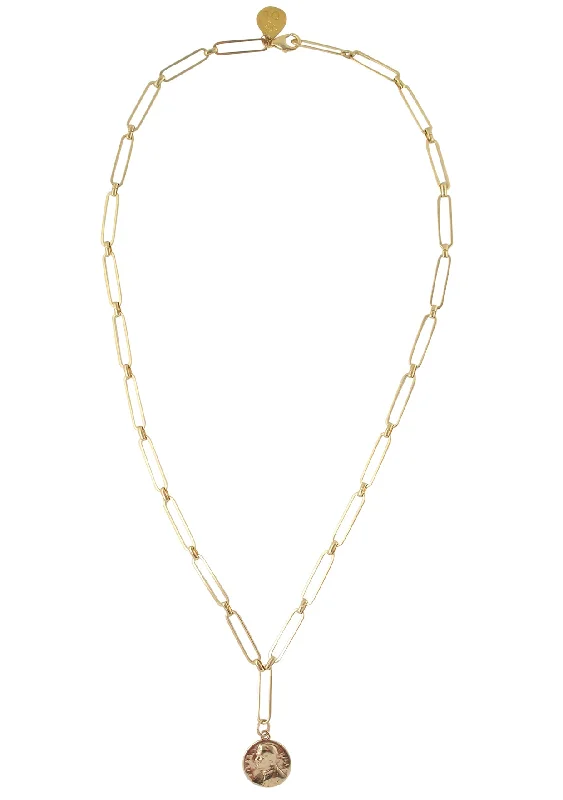 Fashionable Beaded Necklace-Gold Coin Thin Link Chain Necklace