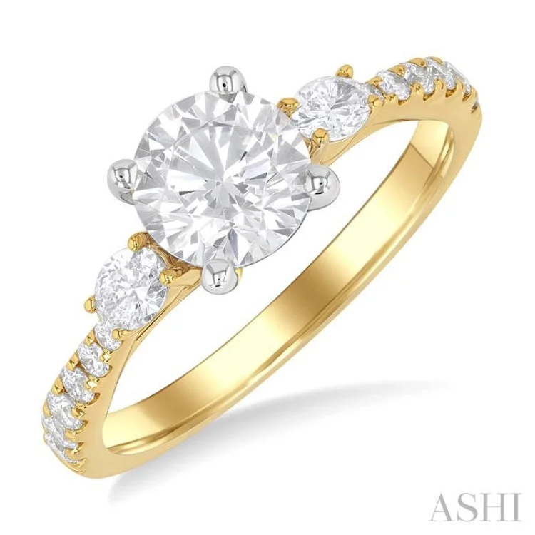 Designer Gold Ring-1/2 ctw Oval and Round Cut Diamond Semi-Mount Engagement Ring in 14K Yellow and White Gold