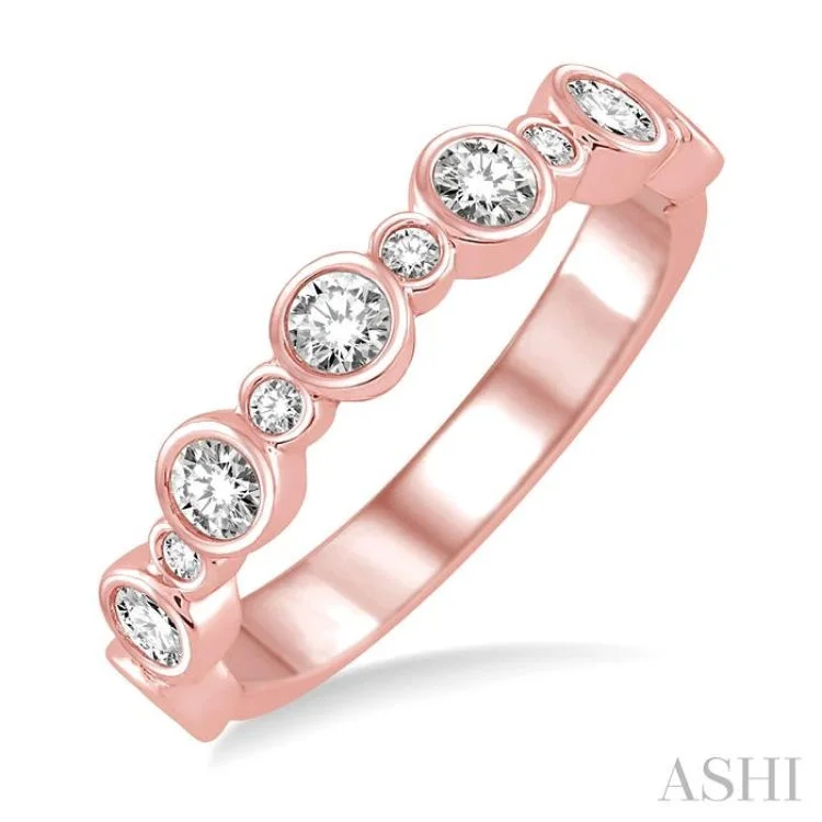 Custom Name Ring-3/4 ctw Round Cut Diamond Stack Band in 14K Rose Gold