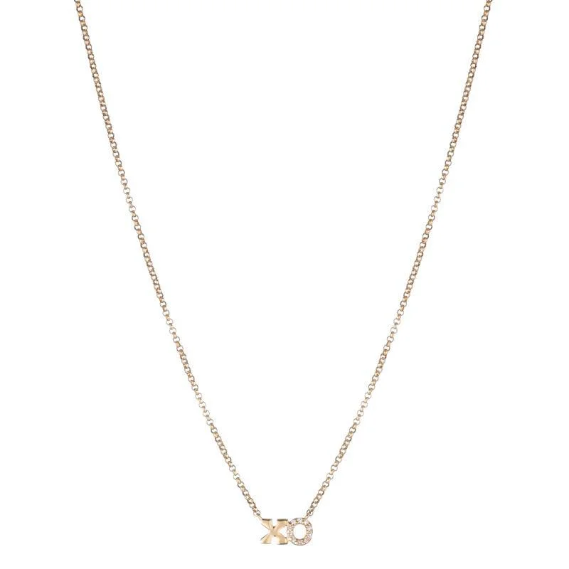 Diamond Pendant Necklace-Diamond Pavé XO Necklace, 14k