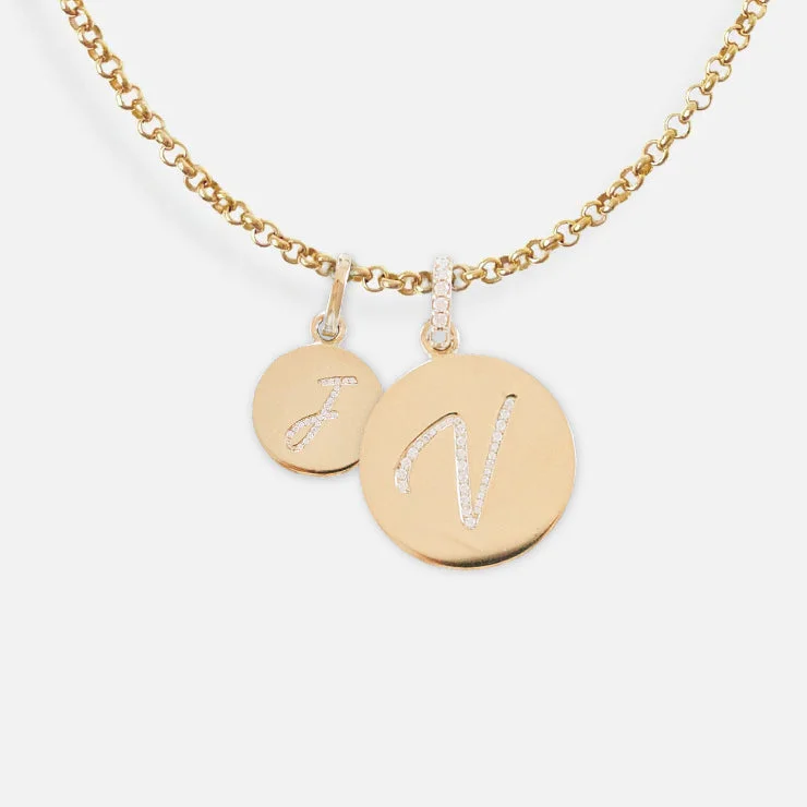 Elegant Drop Necklace-14K Gold Pavé Diamond Initial Medallion Necklace