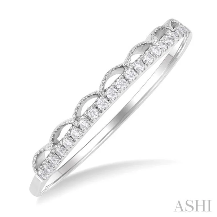 Custom Engagement Ring for Bride-1/10 ctw Scalloped Window Round Cut Diamond Stackable Fashion Band in 14K White Gold