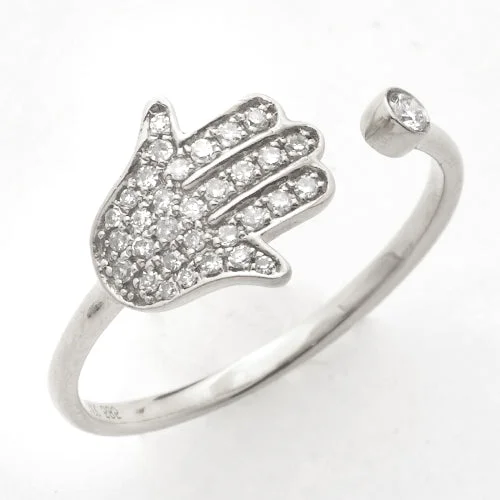 Modern Engagement Ring-14KW 0.20CTW DIAMOND OPEN DESIGN HAMZA PINKY RING