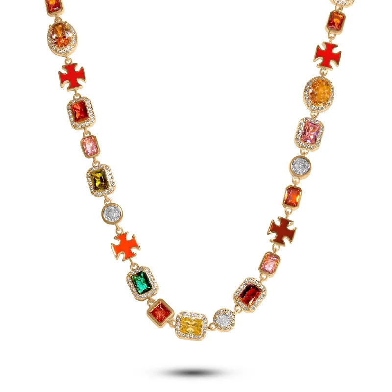 Romantic Necklace for Girlfriend-Coloured CZ Cross Necklace