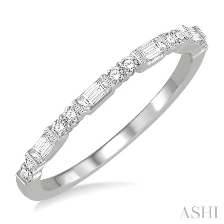 Stackable Rings for Women-1/3 ctw Baguette and Round Cut Diamond Wedding Band in 14K White Gold