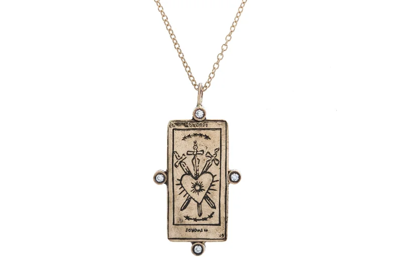 Fine Silver Necklace-Diamond Three of Swords Tarot Card Necklace