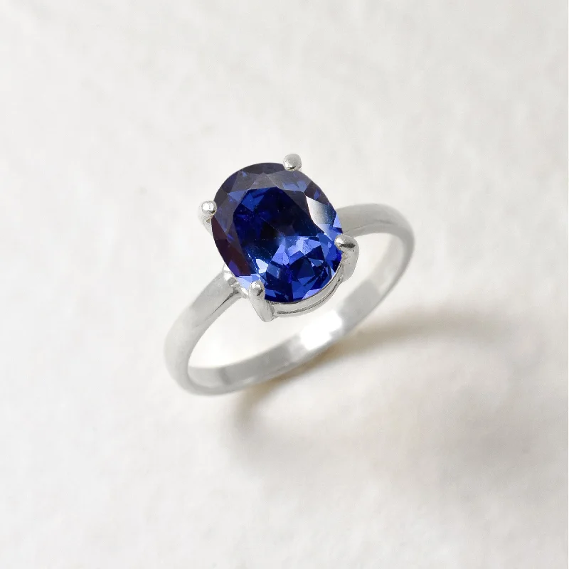 Luxury Gold Wedding Ring-Tanzanite Ring - Purple Blue Ring - Vintage Oval Ring