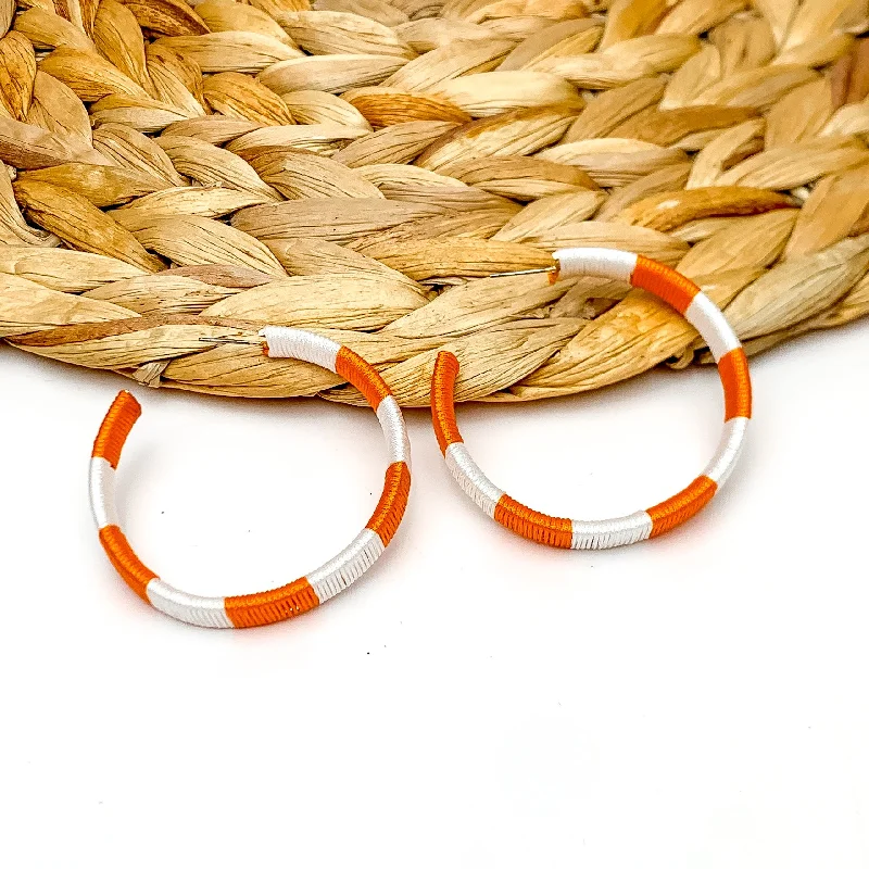 Handmade Dangle Earrings-Game Day Glam Colored Hoop Earrings in Orange and White