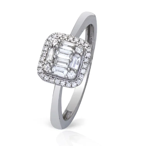 Sparkling Engagement Ring-14KW 0.35CTW BAGUETTE DIAMOND BRIDAL RING WITH SQU