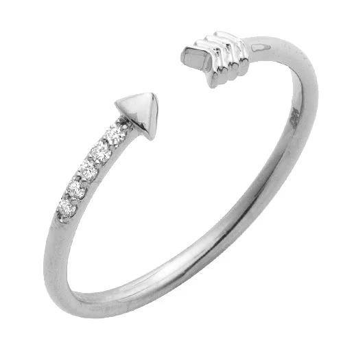 Gold Wedding Ring-14KW 0.05CTW DIAMOND OPEN DESIGN ARROW RING