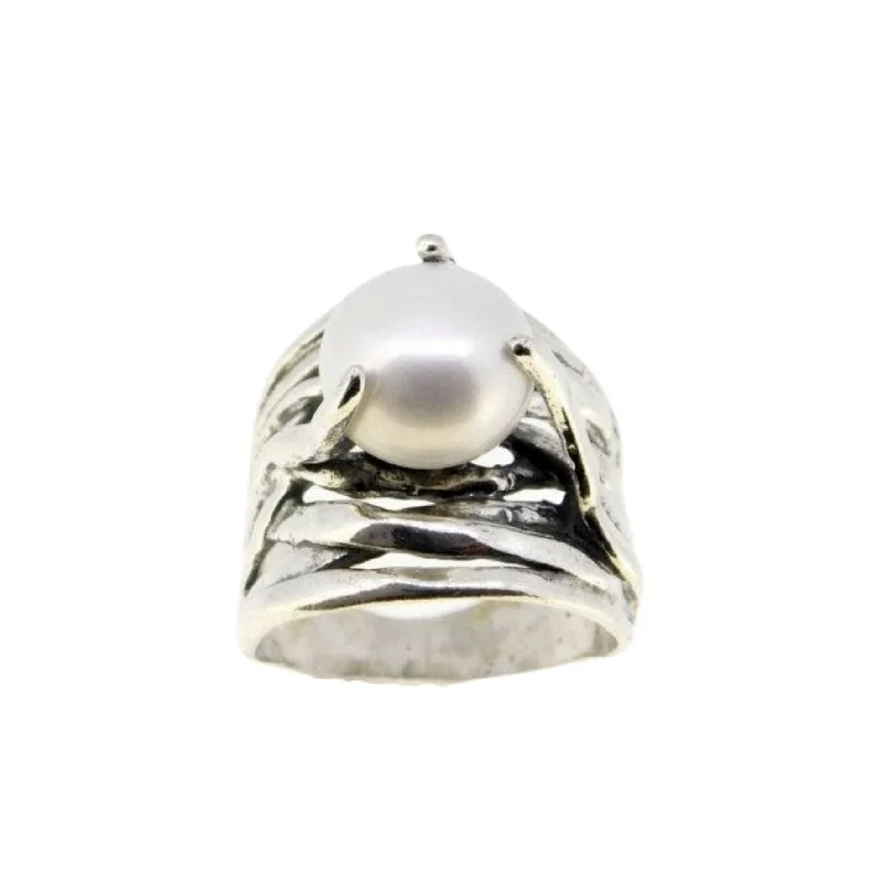 Simple Diamond Engagement Ring-Sterling Silver Freshwater Pearl Ring R11066