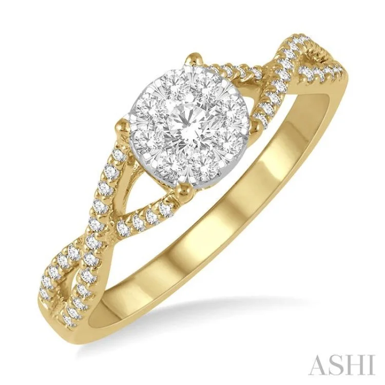 Elegant Wedding Ring-1/3 ctw Lovebright Round Cut Diamond Engagement Ring in 14K Yellow and White Gold