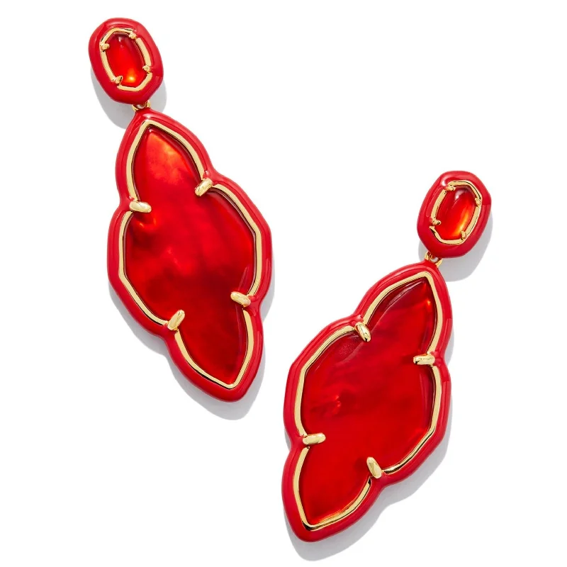 Heart Shaped Earrings-Kendra Scott | Abbie Gold Enamel Frame Statement Earrings in Red Illusion